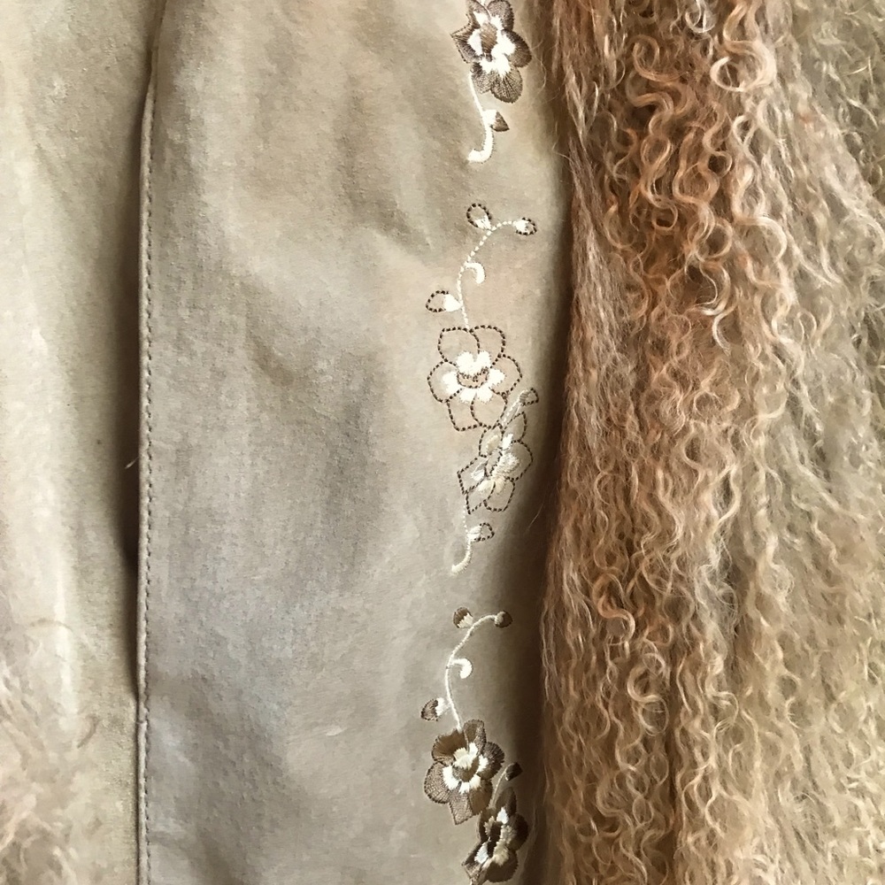 Knee length, suede and lambs wool lined coat